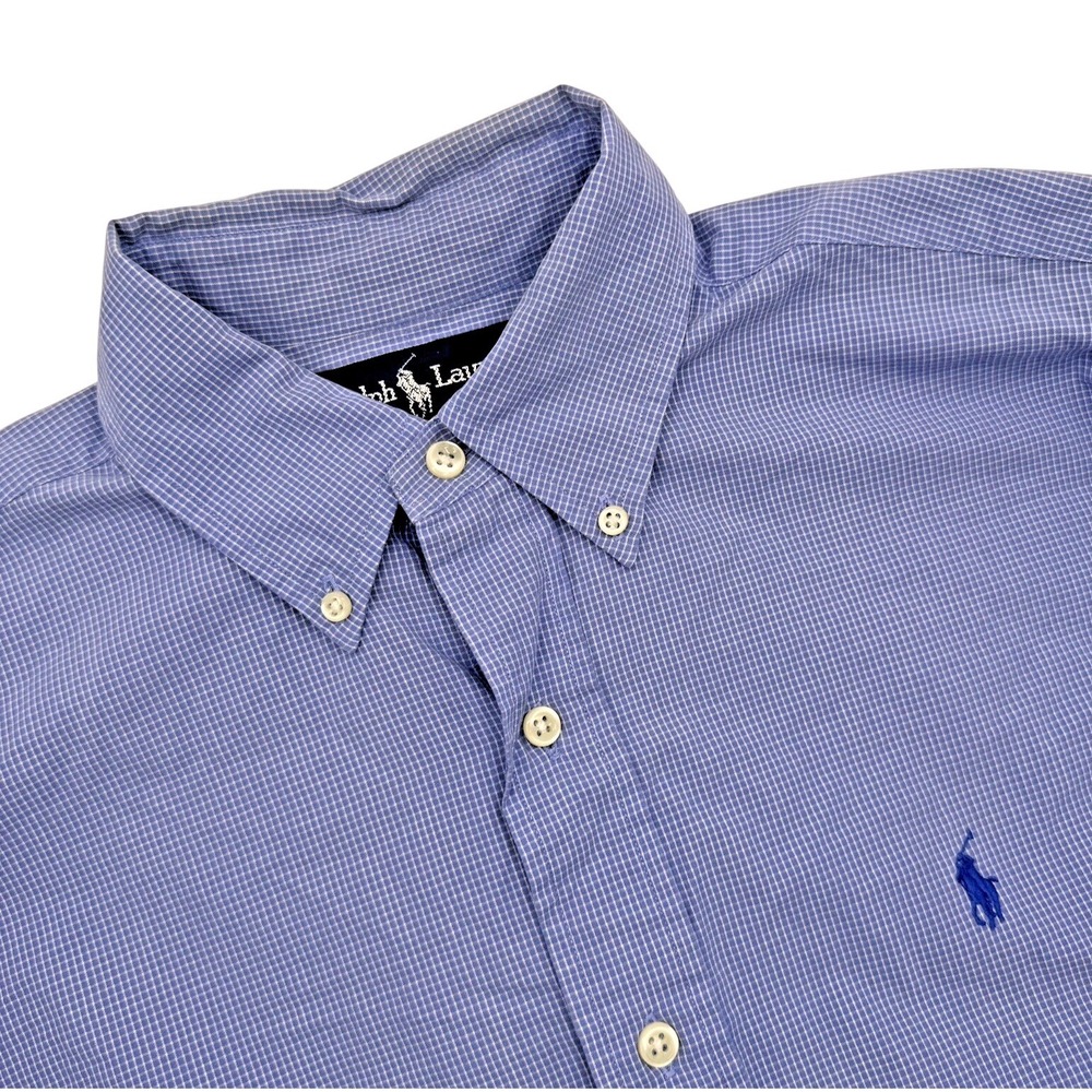 Polo Ralph Lauren Men Small Blake Two-Ply Cotton Blue Check‎ Button Down Shirt